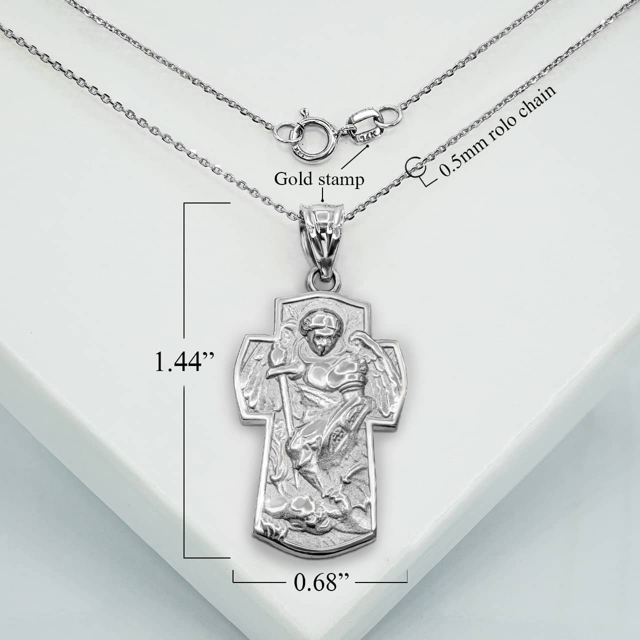 Silver Saint Michael Archangel Cross Charm Necklace