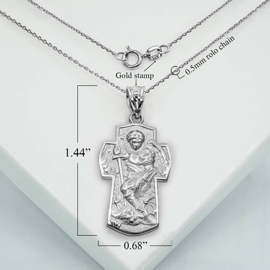 Silver Saint Michael Archangel Cross Charm Necklace