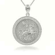 Sterling Silver Saint George Dragon Hunter 3D Charm Necklace