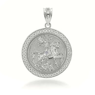 Sterling Silver Saint George Dragon Hunter 3D Charm Necklace