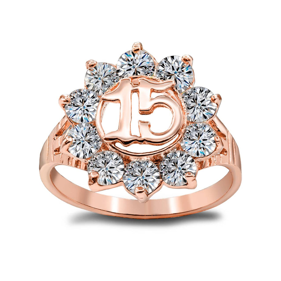 Gold Cubic Zirconia Flower 15 Años Quinceañera Ring (0.6