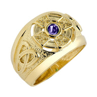 Gold Personalized Celtic Cross Birthstone Men's Ring(Available in Yellow And White Gold)
