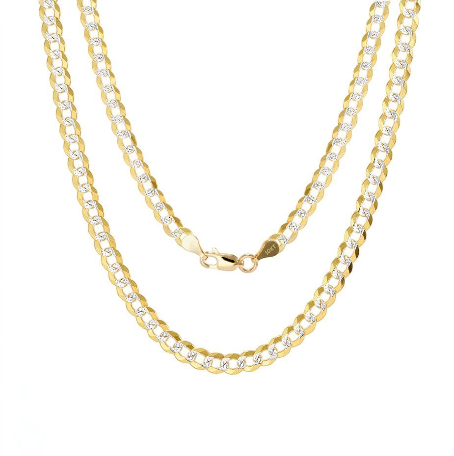 10K Yellow Gold Two Tone Diamond Cut Cuban Chain