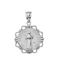 Sterling Silver Round Saint Francis Pendant Necklace
