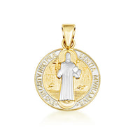 Two-Tone Gold Saint Benedict Cross Medallion Reversible Pendant Necklace