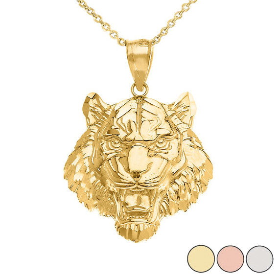 Roaring Tiger Pendant Necklace in Gold (Medium) 1.31 in. (Yellow/Rose/White)