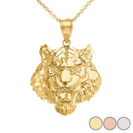Roaring Tiger Pendant Necklace in Gold (Medium) 1.31 in. (Yellow/Rose/White)
