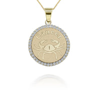 Gold Personalized Zodiac Sign Diamond Medallion Pendant Necklace (Available in Yellow/Rose/White Gold)