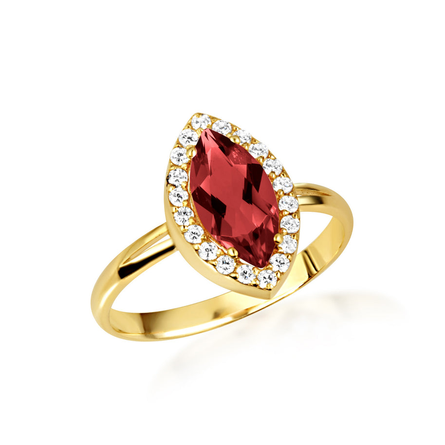 Gold Marquise Cut Birthstone Halo Ring (Available in Yellow /Rose/White Gold)