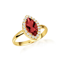 Gold Marquise Cut Birthstone Halo Ring (Available in Yellow /Rose/White Gold)