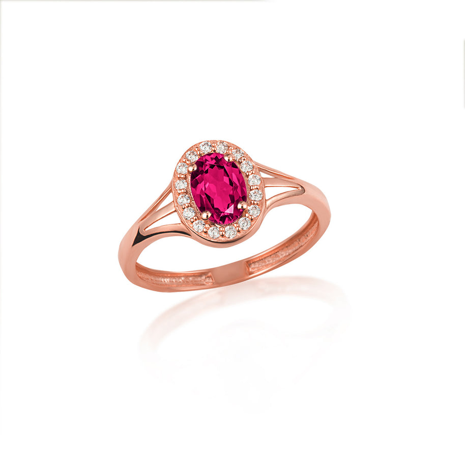 Gold Custom Oval Birthstone Cubic Zirconia Halo Ring (Available in Yellow/Rose/White Gold)