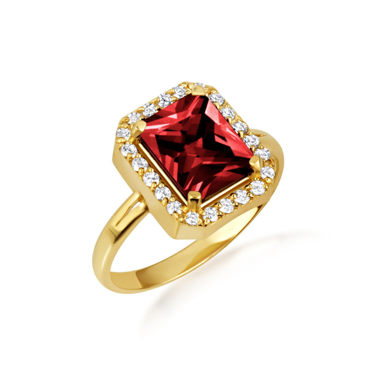 Gold Radiant Cut CZ Birthstone Halo Ring (Available in Yellow/Rose/White Gold)