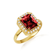 Gold Radiant Cut CZ Birthstone Halo Ring (Available in Yellow/Rose/White Gold)