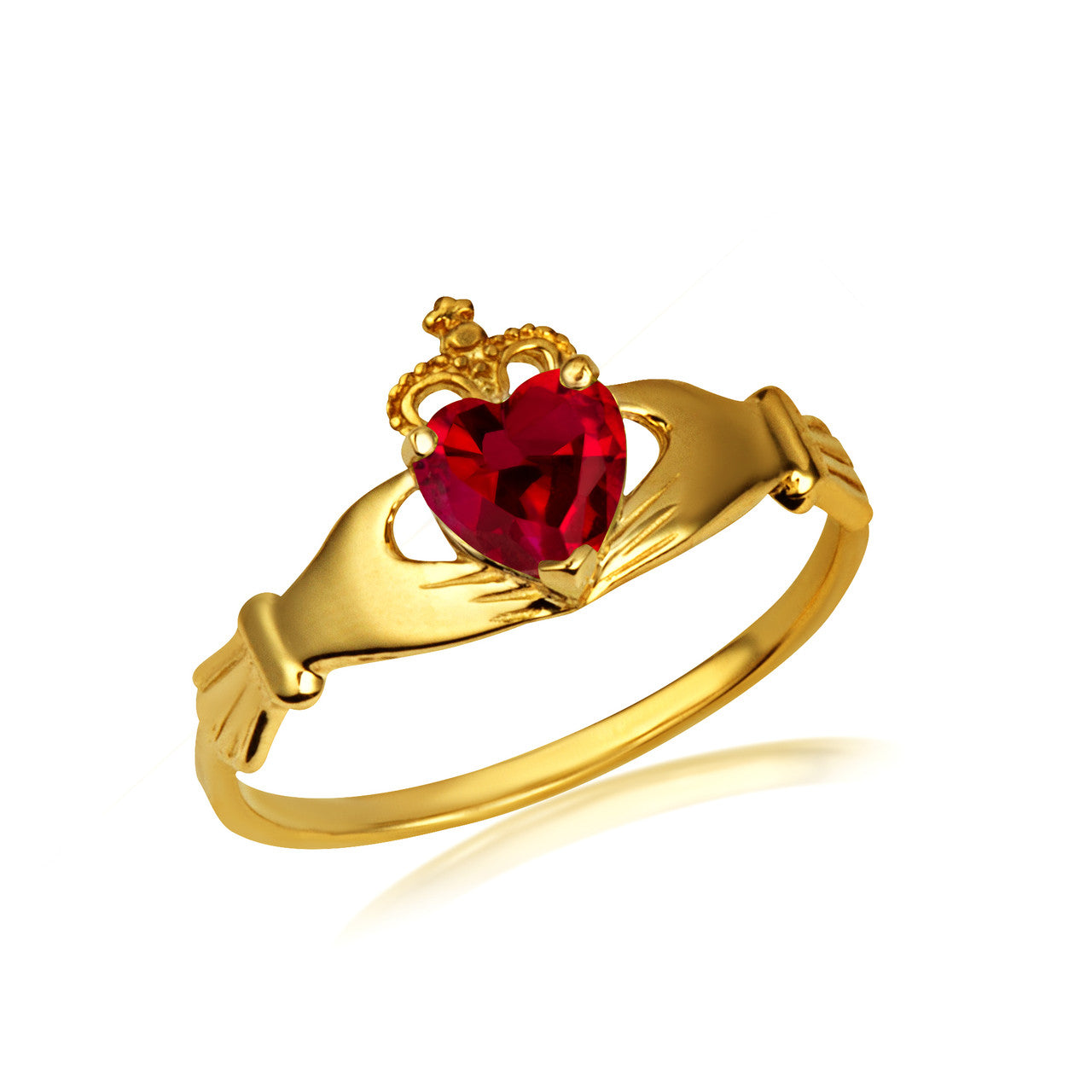 Gold Irish Celtic Claddagh Heart Birthstone Ring (Available in Yellow/White Gold)