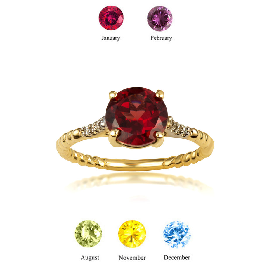 Gold Gemstone Ribbed Band Diamond Ring (Available in Yellow/Rose/White Gold)