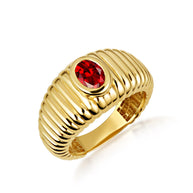 Gold Oval Birthstone Ribbed Cocktail Ring (Available in Yellow/Rose/White Gold)