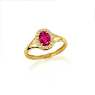 Gold Custom Oval Birthstone Cubic Zirconia Halo Ring (Available in Yellow/Rose/White Gold)