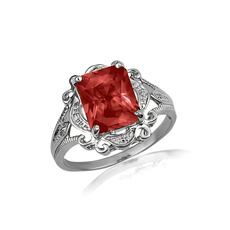 .925 Sterling Silver Custom Radiant Cut Birthstone Victorian Filigree Ring