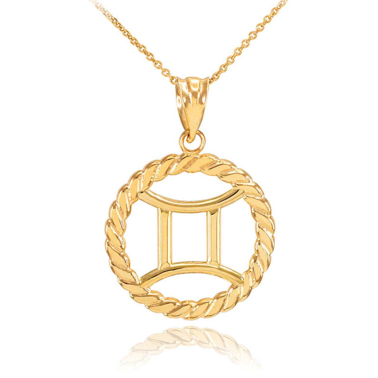 12 Gold Astrological Zodiac Sign in Circle Rope Pendant Necklace (Available in Yellow/Rose/White Gold)