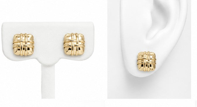 10K Yellow Gold Puffy Textured Square Earrings