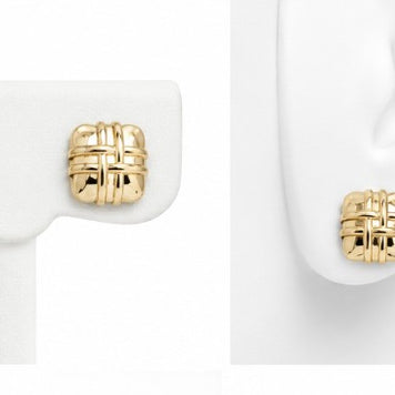10K Yellow Gold Puffy Textured Square Earrings