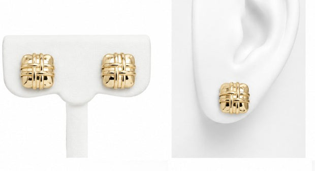 10K Yellow Gold Puffy Textured Square Earrings