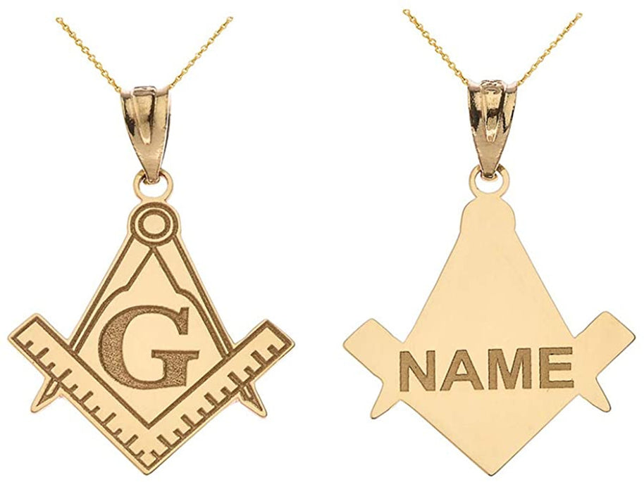 Gold Engravable Freemason Square & Compass Personalized Pendant(Available in Yellow/Rose/White)