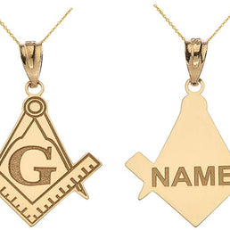 Gold Engravable Freemason Square & Compass Personalized Pendant(Available in Yellow/Rose/White)