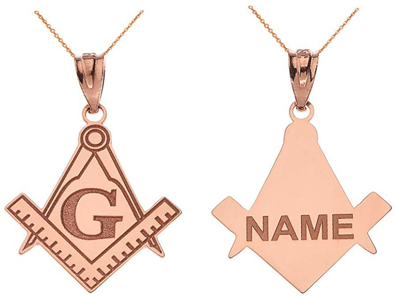 Gold Engravable Freemason Square & Compass Personalized Pendant(Available in Yellow/Rose/White)