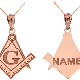 Gold Engravable Freemason Square & Compass Personalized Pendant(Available in Yellow/Rose/White)