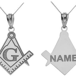 .925 Sterling Silver Engravable Freemason Square & Compass Personalized Pendant Necklace Custom Engraved with Any Name