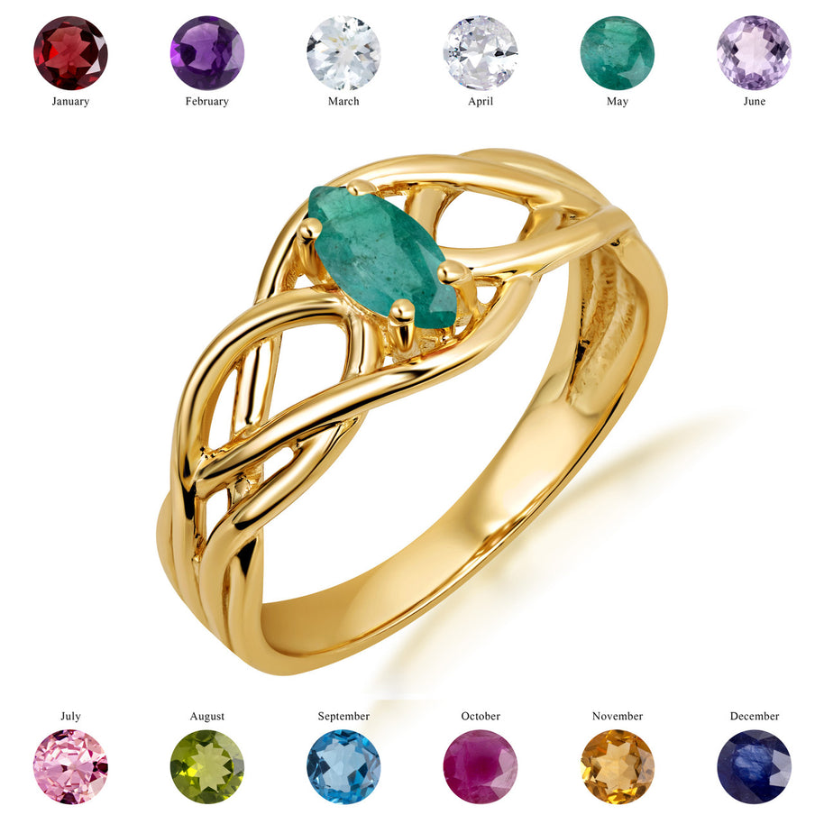 Gold Irish Celtic Knot Marquise Cut Custom Birthstone Ring (Available in Yellow/Rose/White Gold)