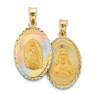 14K Gold Tri Color Virigin Mary Double Side Oval Charm