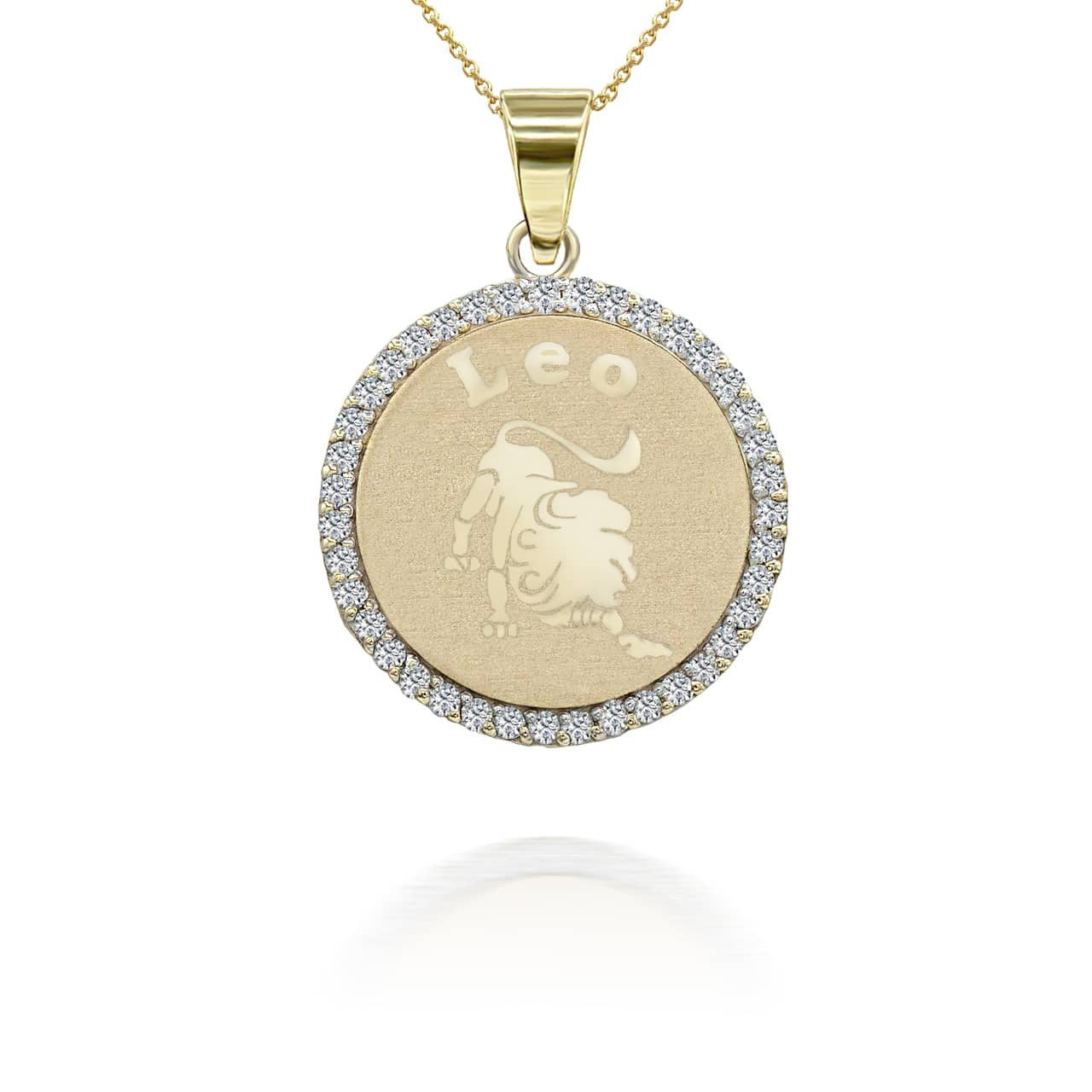 Gold Personalized Zodiac Sign Diamond Medallion Pendant Necklace (Available in Yellow/Rose/White Gold)