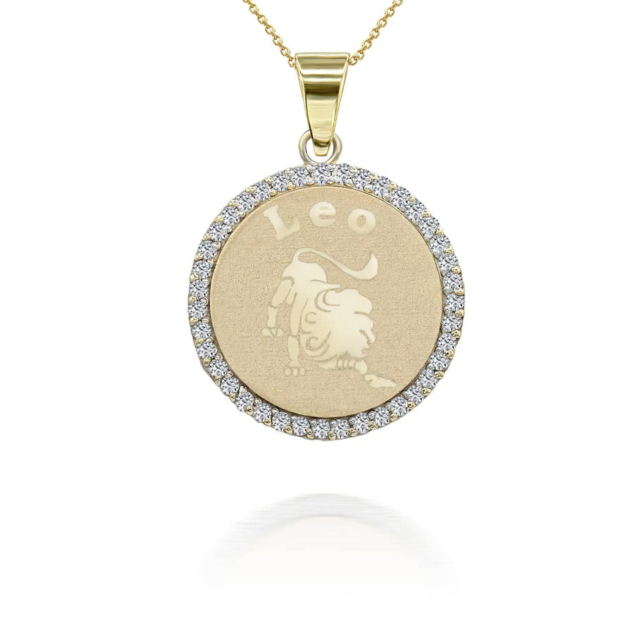 Gold Personalized Zodiac Sign Diamond Medallion Pendant Necklace (Available in Yellow/Rose/White Gold)