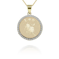 Gold Personalized Zodiac Sign Diamond Medallion Pendant Necklace (Available in Yellow/Rose/White Gold)