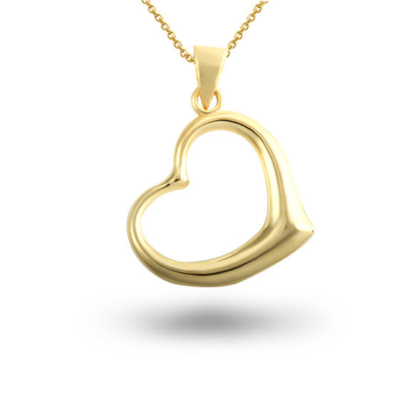 Gold Medium Curved Heart Pendant Necklace (Available in Yellow/Rose/White Gold)