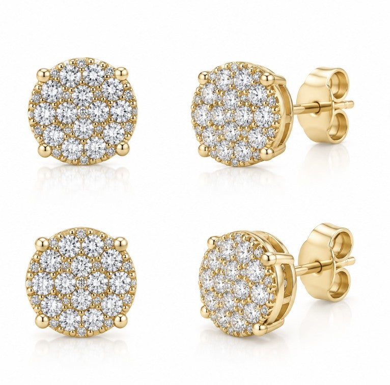 10K Yellow Gold CZ Stud Round Earrings