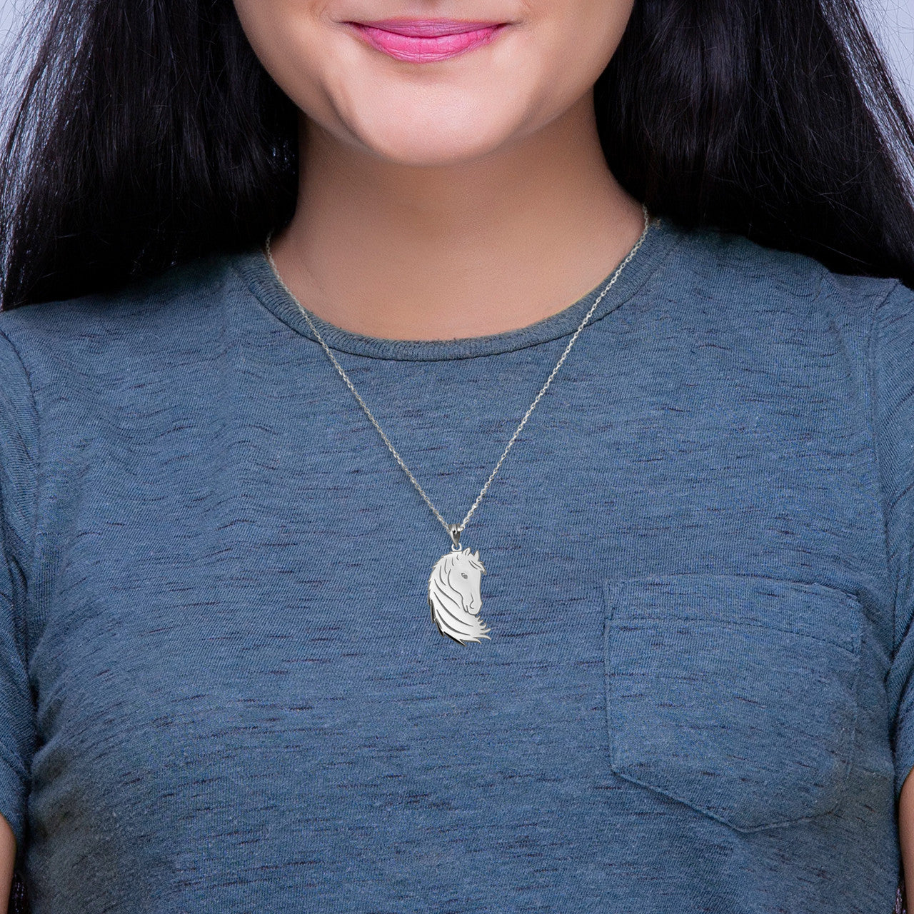 .925 Sterling Silver Engravable Horse Head Pendant Necklace