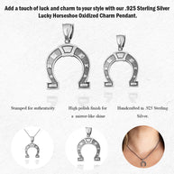 .925 Sterling Silver Lucky Horseshoe Oxidized Charm Pendant Necklace S/L