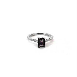 .925 Sterling Silver Emerald Cut Gemstone CZ Roped Twist Ring