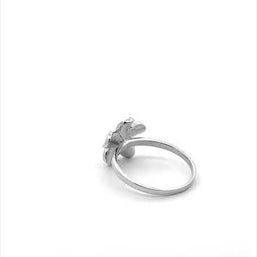 925 Sterling Silver Diamond Hawaiian Plumeria Flower Petal Ring