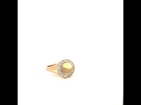 Gold Engravable Cubic Zirconia Halo Signet Ring (Available in Yellow/Rose/White Gold)