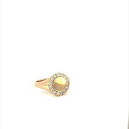 Gold Engravable Cubic Zirconia Halo Signet Ring (Available in Yellow/Rose/White Gold)