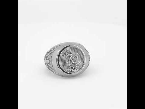 .925 Sterling Silver Religious Saint Michael Archangel Cross Beaded Signet Ring