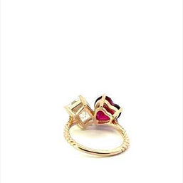 Gold Toi Et Moi Heart & Emerald Cut Gemstone Roped Twist Diamond Ring (Available in Yellow/Rose/White Gold)