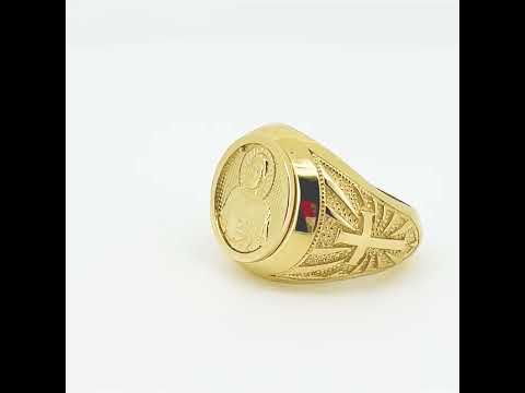 Gold Religious Jesus Christ Cross Beaded Signet Ring (Available in Yellow/Rose/White Gold)