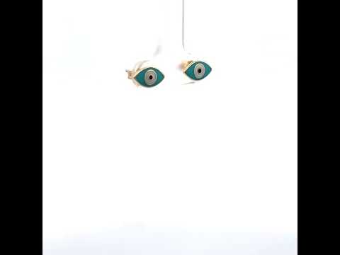 14K Yellow Gold Enamel Evil Eye Stud Earrings