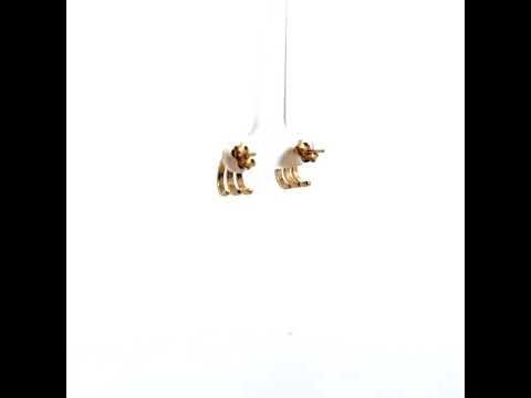 14K Yellow Gold Triple Hoop Stud Earrings