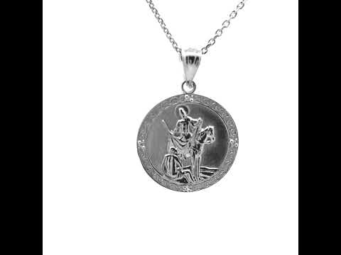 Sterling Silver Engravable CZ Saint Martin of Tours Pray For Us Circle Pendant Necklace (1.04